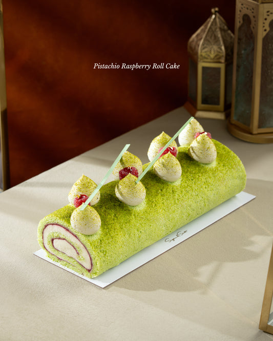 Pistachio Raspberry Roll Cake